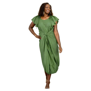 Comfortable Balloon Maxi Dress with Pleated Sleeves & Elastic Hem