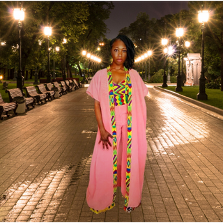 Chiffon Kimono Short Sleeve Jumpsuit 2 Piece Pant Set - Made In Ghana