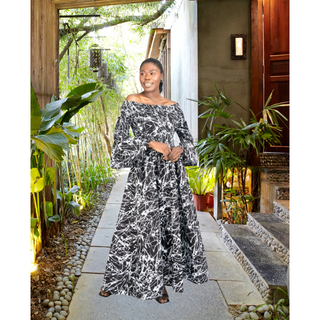 African Ankara Style Print Cotton Women Mid Length Dress Sundress