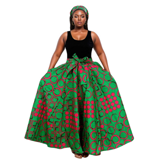 African Print Maxi Skirt with Pockets and Headwrap