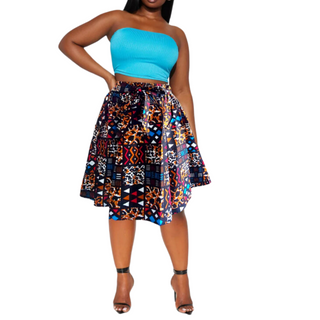 African Ankara Print Midi Skirt with Pockets