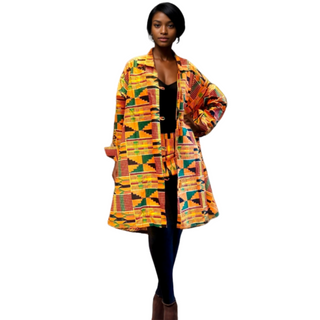 Orange Kente Tunic Midi Dress