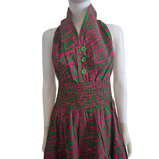 African Ankara Style Print Long Smocked Maxi Sundress with Headwrap