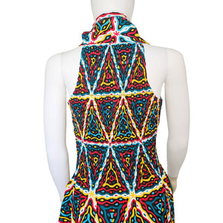 African Ankara Style Print Long Smocked Maxi Sundress with Headwrap