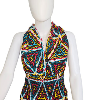 African Ankara Style Print Long Smocked Maxi Sundress with Headwrap