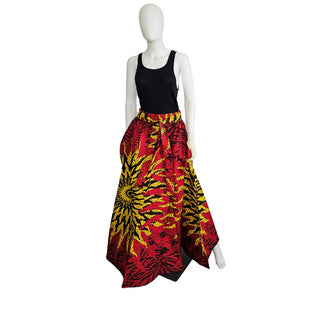 African Print Maxi Skirt with Pockets and Headwrap