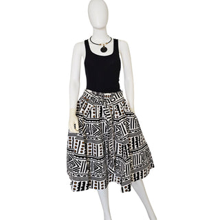 African Ankara Print Midi Skirt with Pockets and Headwrap/Sash