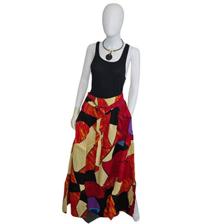 African Print Maxi Skirt with Pockets and Headwrap