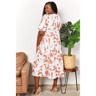 Printed Surplice Balloon Sleeve Dress