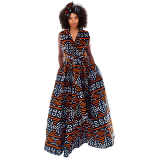 African Print Ankara Infinity Skirt with Pockets and Headwrap/Sash