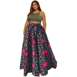 African Print Maxi Skirt with Pockets and Headwrap