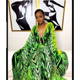 LONG Summer African Chiffon Kimono Kaftan Two Piece Pant Set