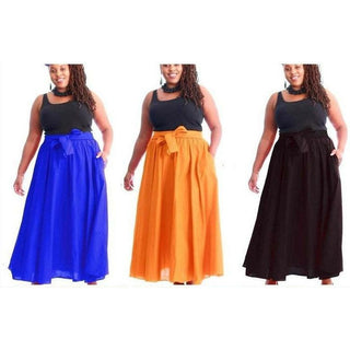 Solid Long Maxi Skirt w/ Headwrap - Blue, Tan, Red, Purple, Black, Fuschia, Pink, Maroon, Yellow