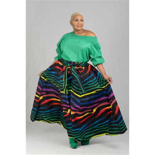 Ankara Long Maxi Skirt with matching Sash - Plus Size