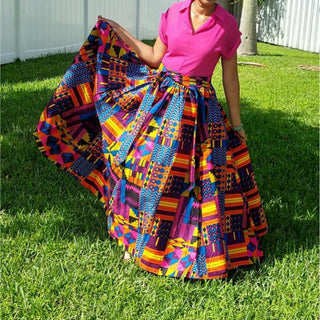 Ankara Long Maxi Skirt with matching Sash - Plus Size