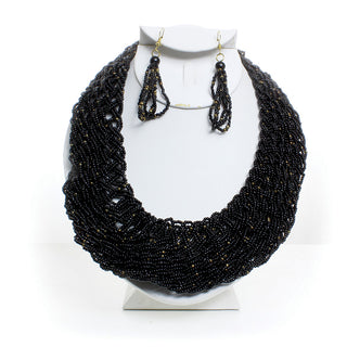 African Black Maasai Beaded Twist Necklace Set