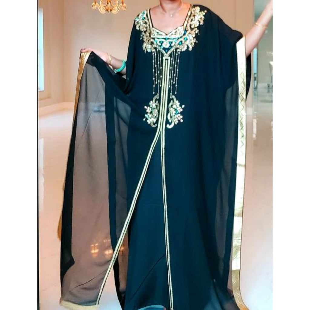 sachin and babi light blue dress Kaftan abaya Zohra Blue and red tone silk chiffon dirac main image 0