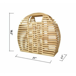 Smooth Natural Bamboo Bag Top Handle, Bamboo Woven Beach Bag, Half Moon, Rattan Woven Straw Bag, Hollow Handmade Bamboo Bag, Outdoor Clutch