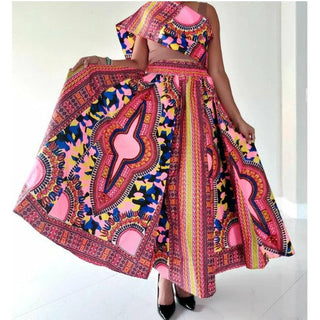 African Dashiki Print Maxi Skirt Free size- STRETCH FITS M TO 2XL