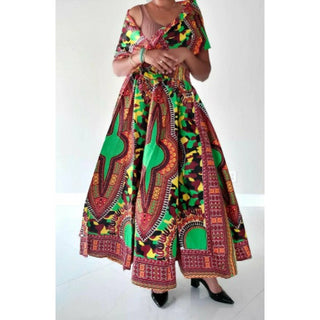 African Dashiki Print Maxi Skirt Free size- STRETCH FITS M TO 2XL