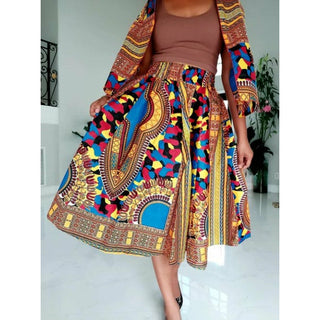 African Dashiki Midi Skirt  - Free size- STRETCH FITS M TO 3XL