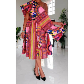 African Dashiki Midi Skirt  - Free size- STRETCH FITS M TO 2XL