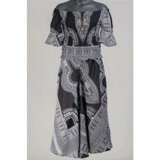 African Print Dashiki Smock Waist Blouse / 2 pc Palazzo Pant Set