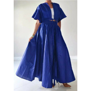Tie up Crop Top/ Maxi Skirt Set Wax Cotton - 2 Piece Set