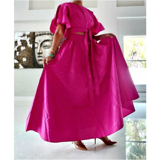 Tie up Crop Top/ Maxi Skirt Set Wax Cotton - 2 Piece Set