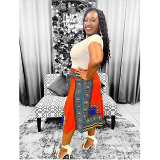 African Dashiki Print Midi Smocked Stretch Dress /Skirt/Multiple colors