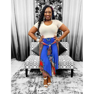 African Dashiki Print Midi Smocked Stretch Dress /Skirt/Multiple colors