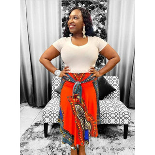 African Dashiki Print Midi Smocked Stretch Dress /Skirt/Multiple colors