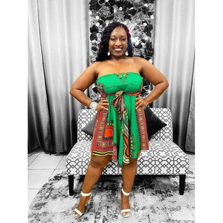 African Dashiki Print Midi Smocked Stretch Dress /Skirt/Multiple colors