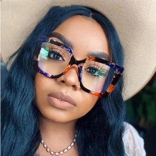 Women Oversized Square Blue Light Blocking Glasses Vintage Style Old-School | Retro Glasses | Fashion Glasses Birthday Gift