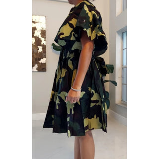 Camouflage Crop Top with Elastic Waist Short Skirt and Headwrap