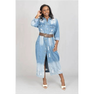 Denim Long Jean Jacket Maxi Top Coat, Blue Denim