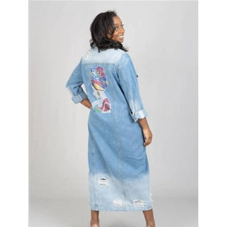 Denim Long Jean Jacket Maxi Top Coat, Blue Denim