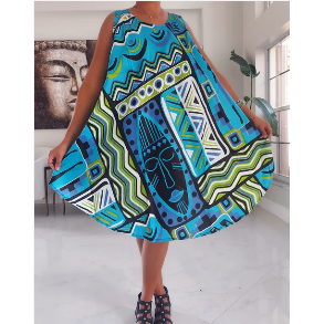 Ethnic Tribal Print Umbrella Beach Dress Long Kaftan Loungewear Duster