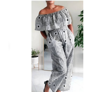 African Print Ankara Style Long Romper Jumpsuit Palazzo Wide Leg