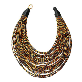 Tribal Layered Wrapped Necklace - Black/Yellow
