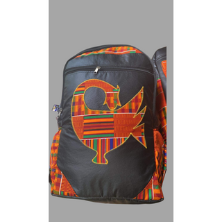 African Ankara Kente Print Padded PU Leather Large Capacity Backpack made in Ghana