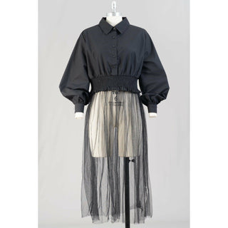 Tulle Long Smocked Maxi Top Blouse, Plus Size