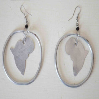 Silver African inspired map earrings