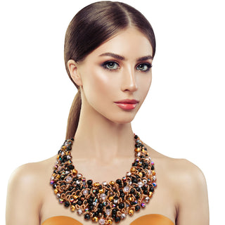 Crystal Bead and Copper Bib Necklace
