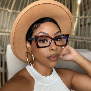 Women Oversized Rectangular Blue Light Blocking Glasses Vintage Style Old-School | Retro Glasses | Fashion Black Glasses Birthday Gift