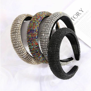 LARGE Baroque Diamond Crystal Rhinestone Head Band Rainbow Bejeweled Bedazzled Velvet Padded Crystal Headband Hair Bling Silver Gold Black