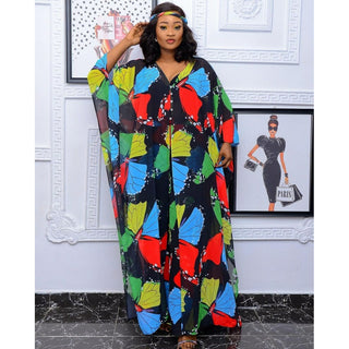 LONG Summer African Chiffon Kimono Kaftan Two Piece Pant Set