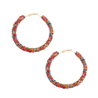 Bead Encrusted Hoop Earrings - Multiple Colors