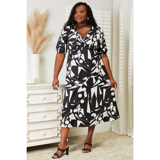 Printed Surplice Balloon Sleeve Dress