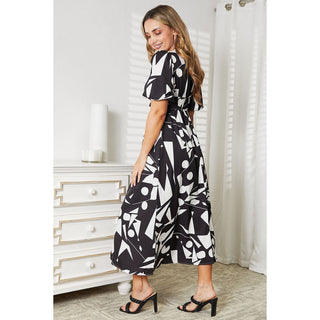 Printed Surplice Balloon Sleeve Dress